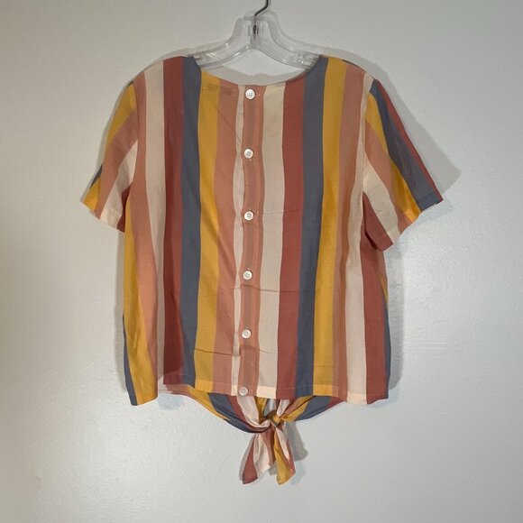 Madewell Button-Back Front Tie Tee Sherbert Stripe 100% Cotton Size Medium - Picture 6 of 9